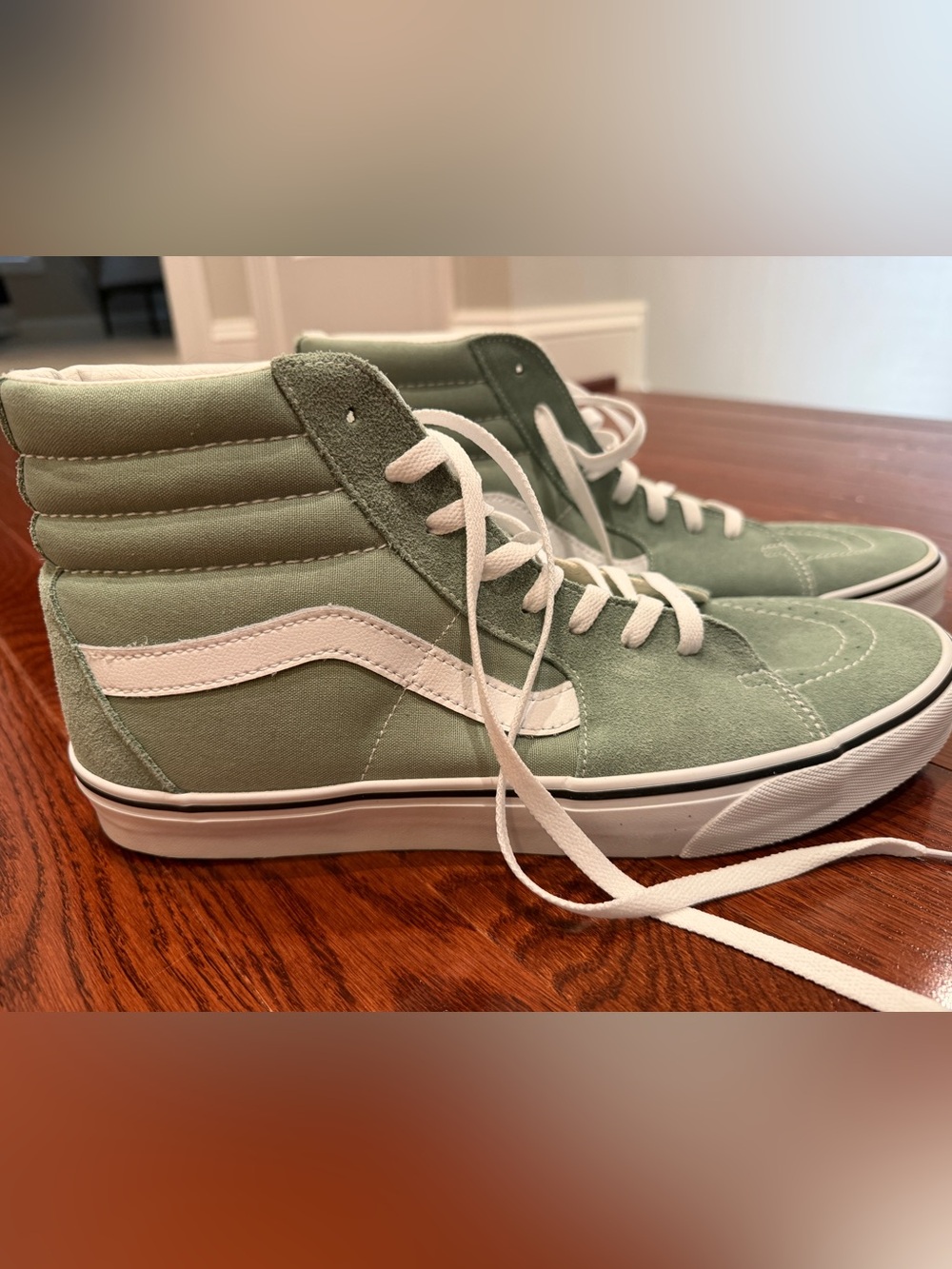 Vans Sk8-Hi High Top Sneakers in Sage Green with White Stripe (New - never worn)